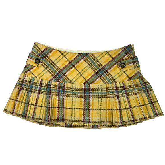 Vintage Abercrombie & Fitch Yellow Plaid Pleated Mini Skirt SIZE 6 Y2K Clueless - Picture 1 of 14